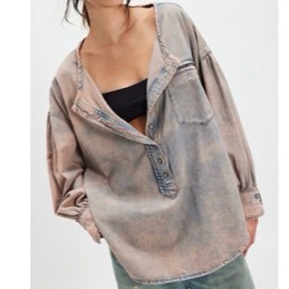 We The Free Denim Dreaming Henley Peach XS NWT